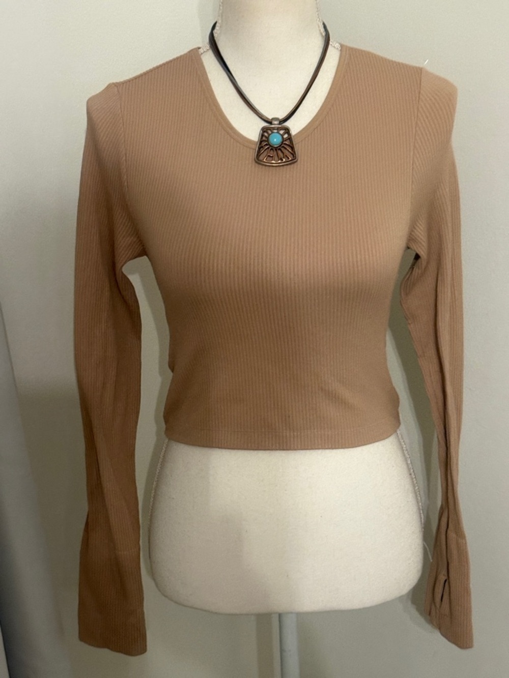 Spiritual Gangster Kids Ribbed Long Sleeve Top - Beige